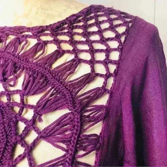 NWT Eggplant Purple Crochet Fringe Boho Swim Beach Resort Cover Up size small - Picture 4 of 12